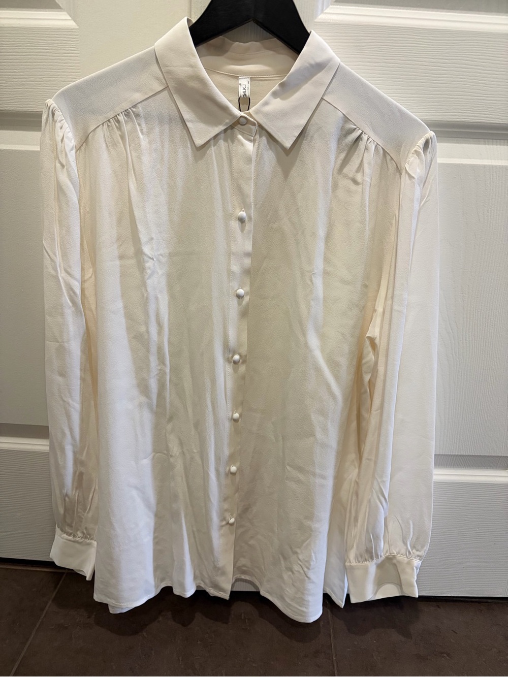 Cream Button Blouse in Mulberry Silk